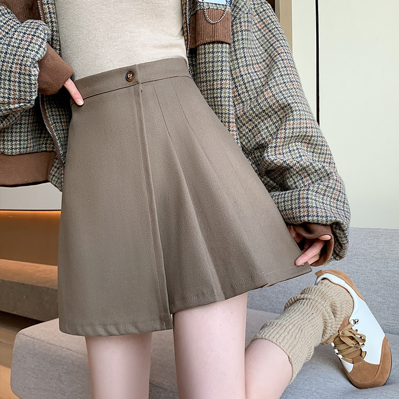 Woolen slim small fellow shorts A-line pleated skirt for women