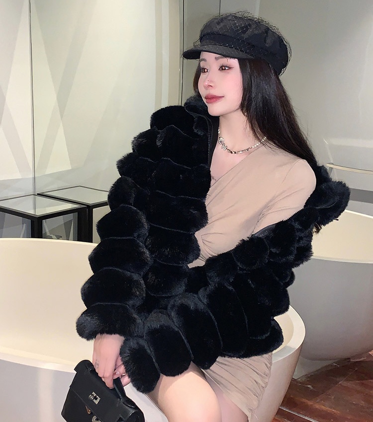 Temperament faux fur slim tops winter France style coat