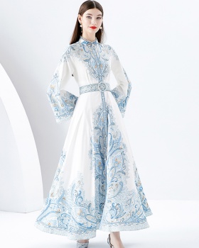 Trumpet sleeves spring lace court style printing dress