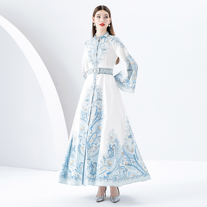 Trumpet sleeves spring lace court style printing dress
