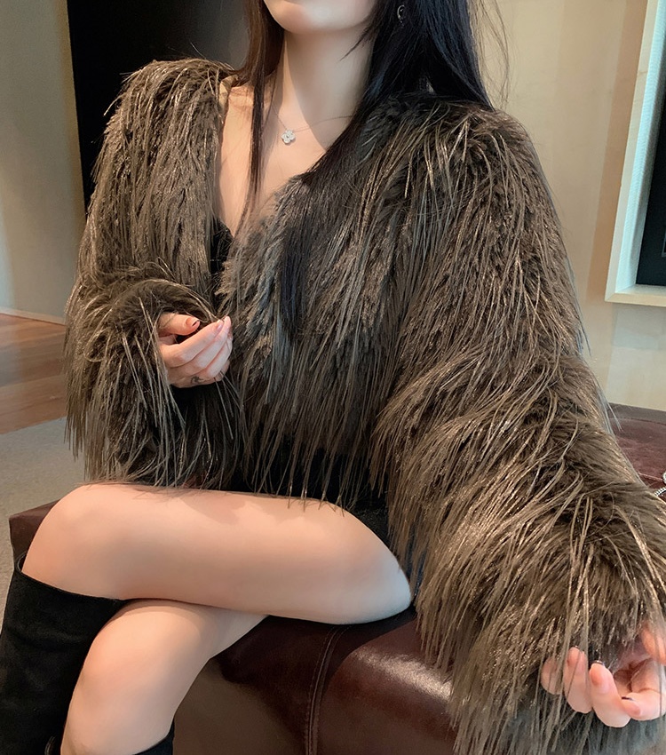 Small fellow tassels cardigan plush short fur coat for women