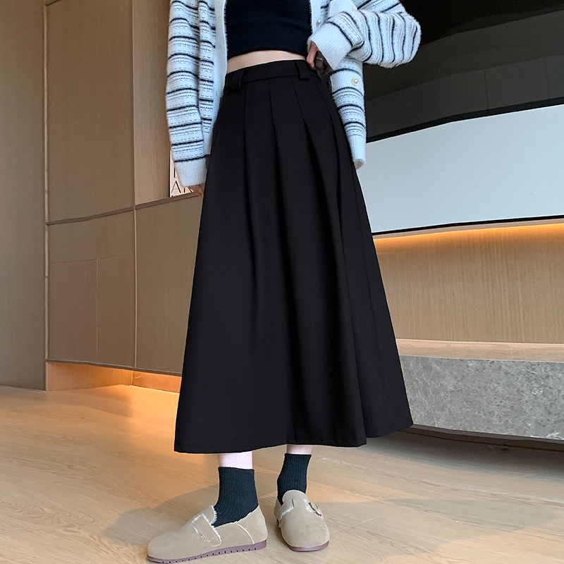 Slim show young long large yard pleated woolen skirt
