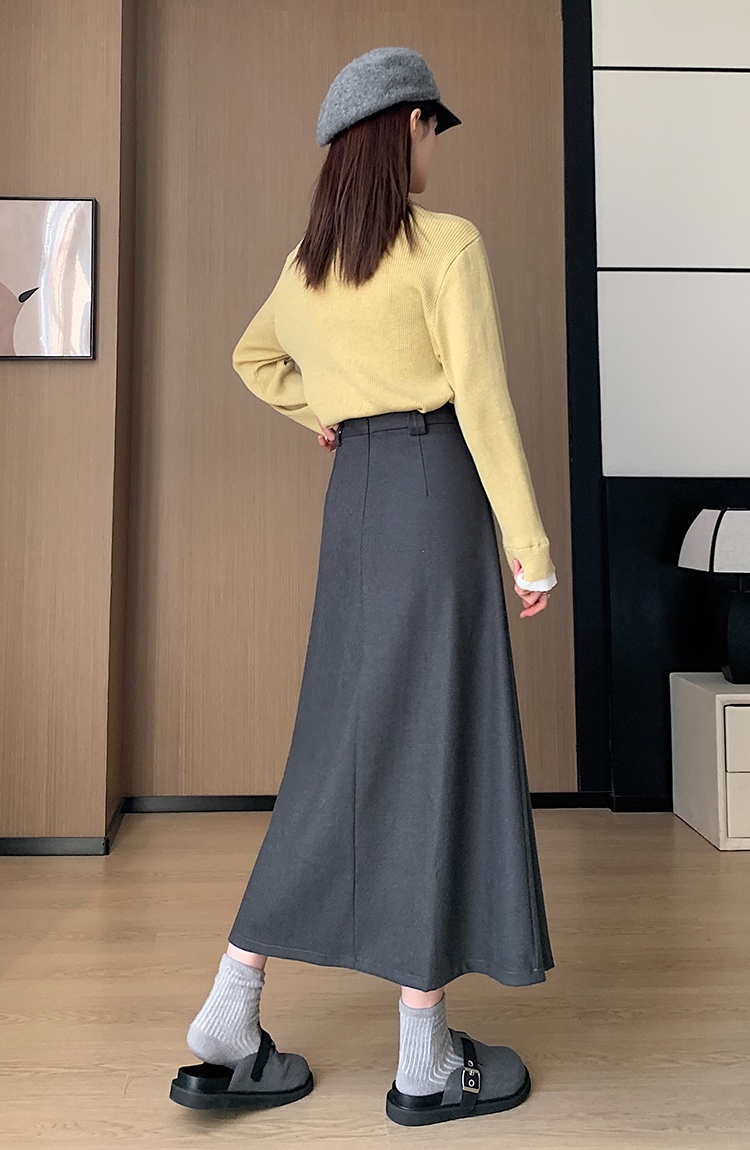 Slim show young long large yard pleated woolen skirt