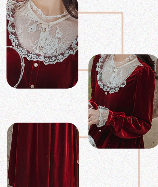 Long sleeve velvet lace dress
