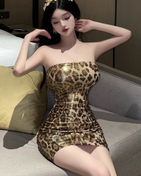 Leopard slim dress wrapped chest fashion T-back for women