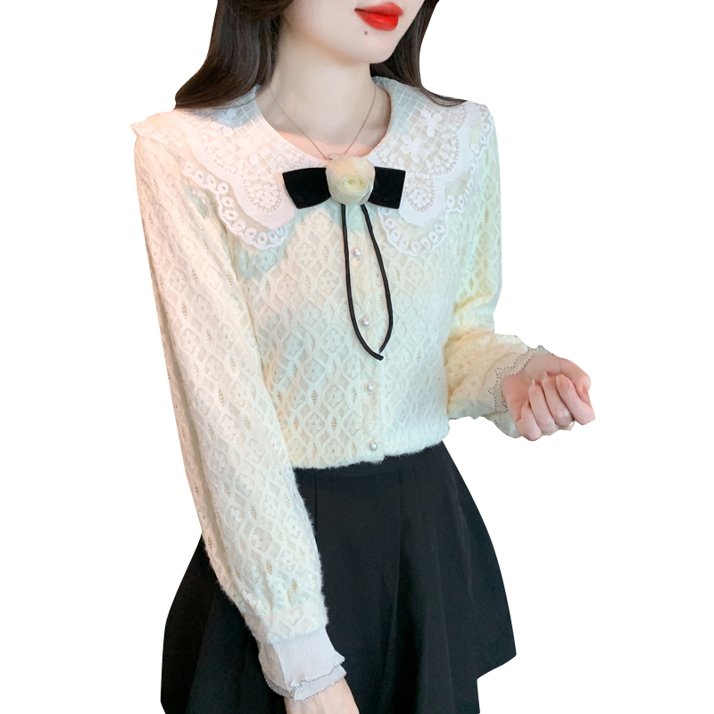 Plus velvet lace small shirt autumn and winter shirt for women