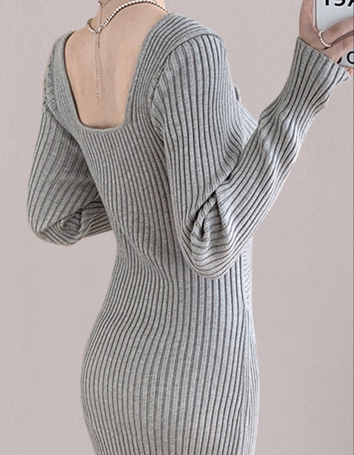 Long slim knitted autumn and winter package hip dress