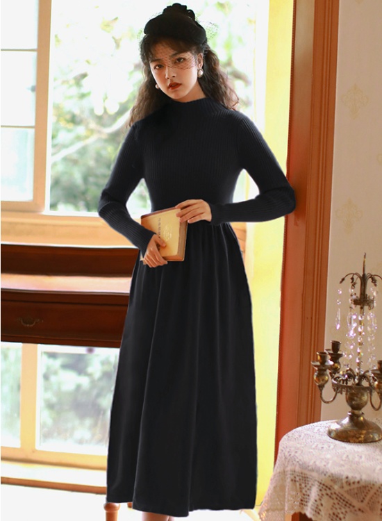 Slim bottoming sweater dress pinched waist dress for women