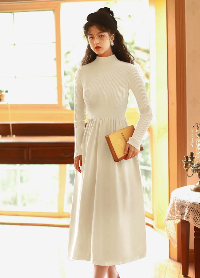 Slim bottoming sweater dress pinched waist dress for women