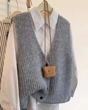 Gray knitted sweater winter waistcoat