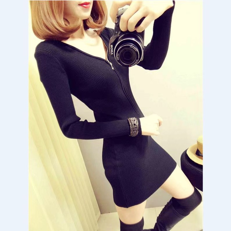 Knitted temperament sexy dress slim package hip sweater