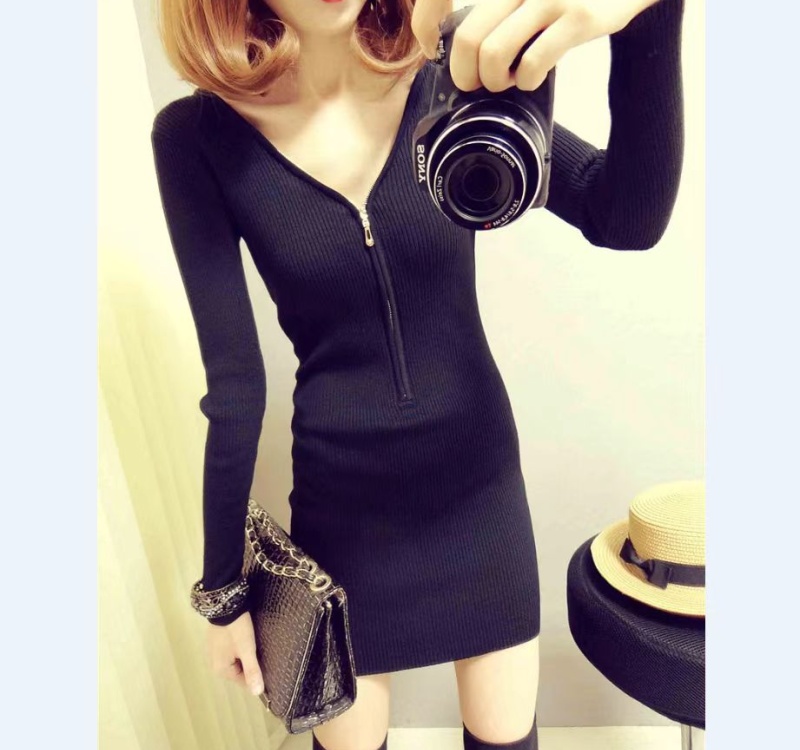Knitted temperament sexy dress slim package hip sweater