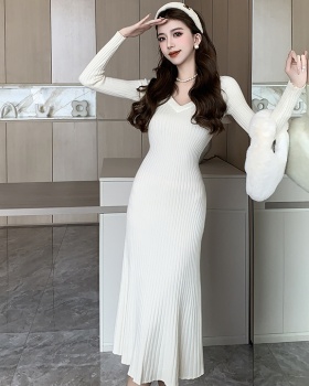 Autumn and winter ladies slim package hip long dress