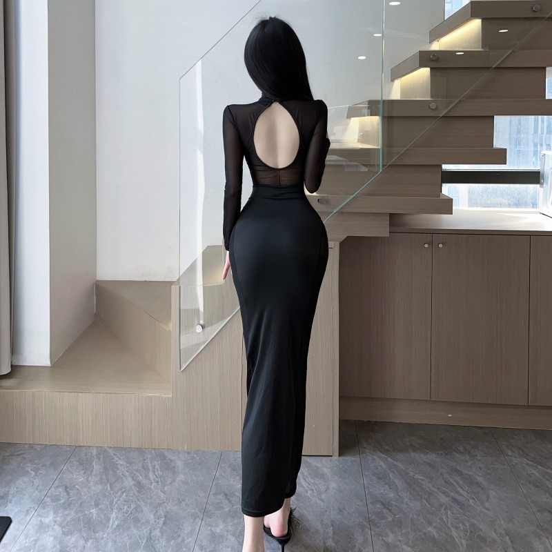 Splice long dress perspective formal dress for women