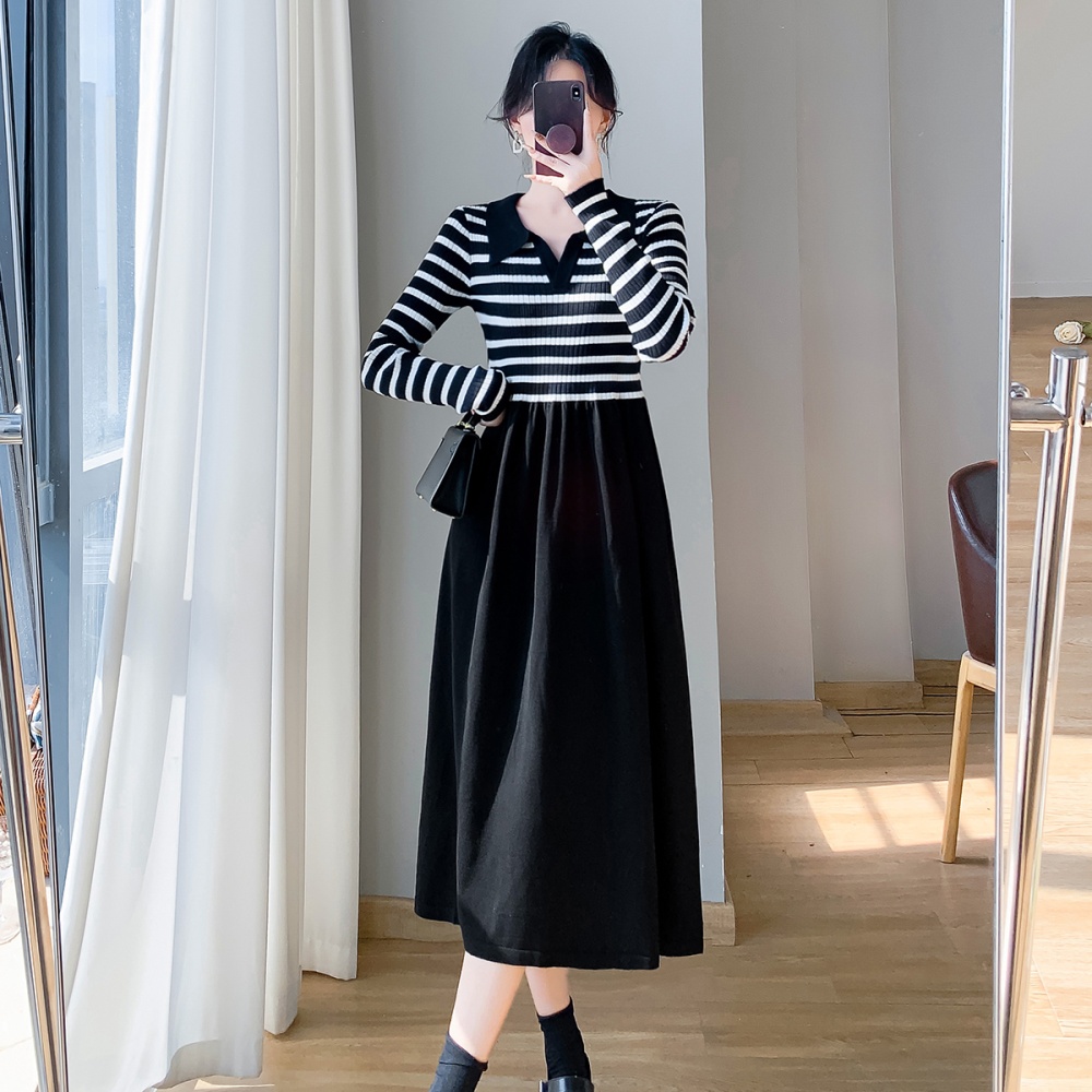 Stripe slim overcoat temperament dress for women