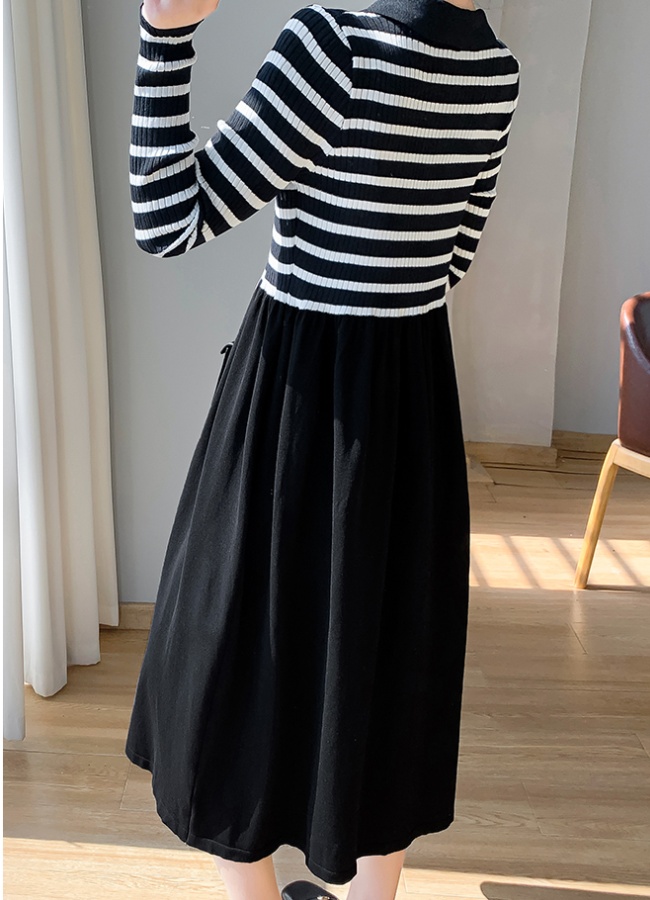 Stripe slim overcoat temperament dress for women
