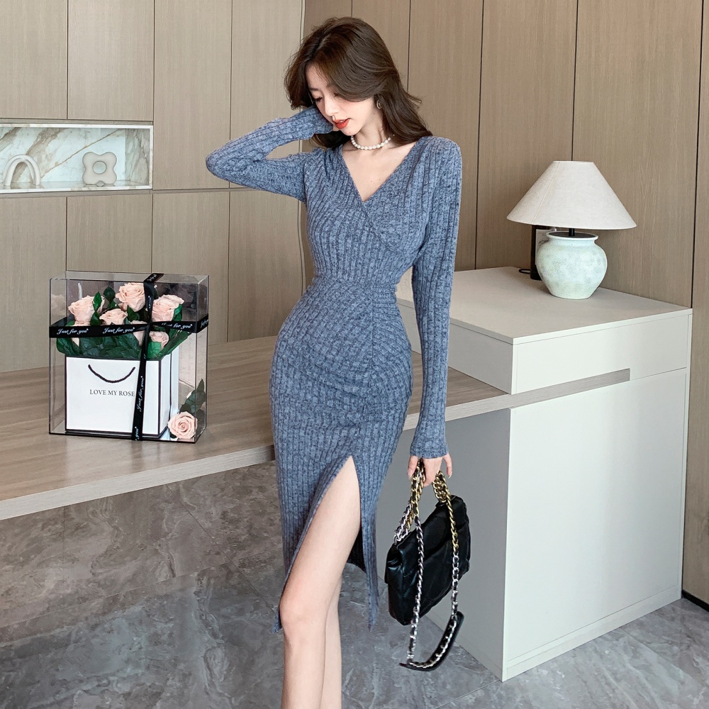 Sexy fold package hip sweater bottoming knitted dress