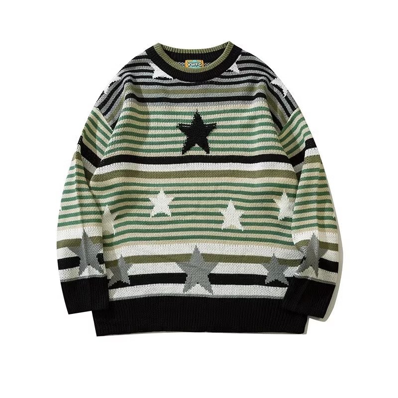 Autumn and winter American style stripe retro sweater