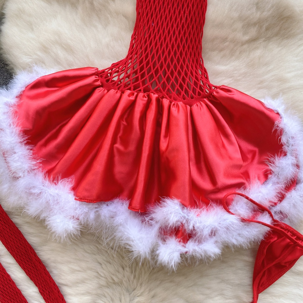 Sexy gauze christmas underwear enticement sling dress
