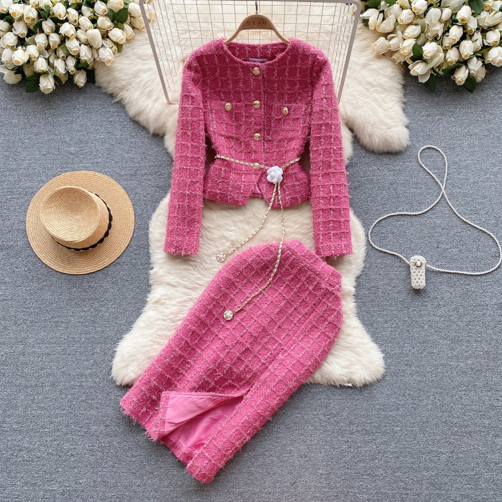 Light luxury split woolen skirt long winter coat a set