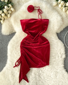 Wrapped chest christmas dress irregular enticement T-back