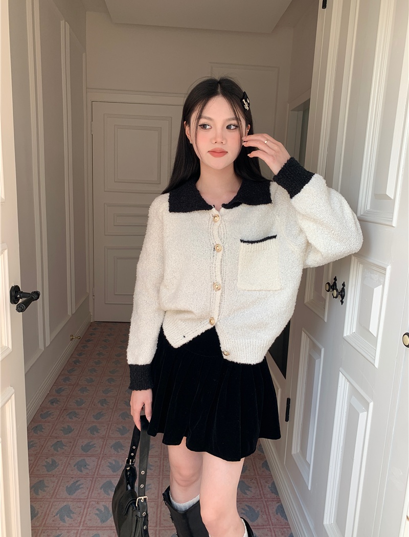 Knitted lapel cardigan chanelstyle coat