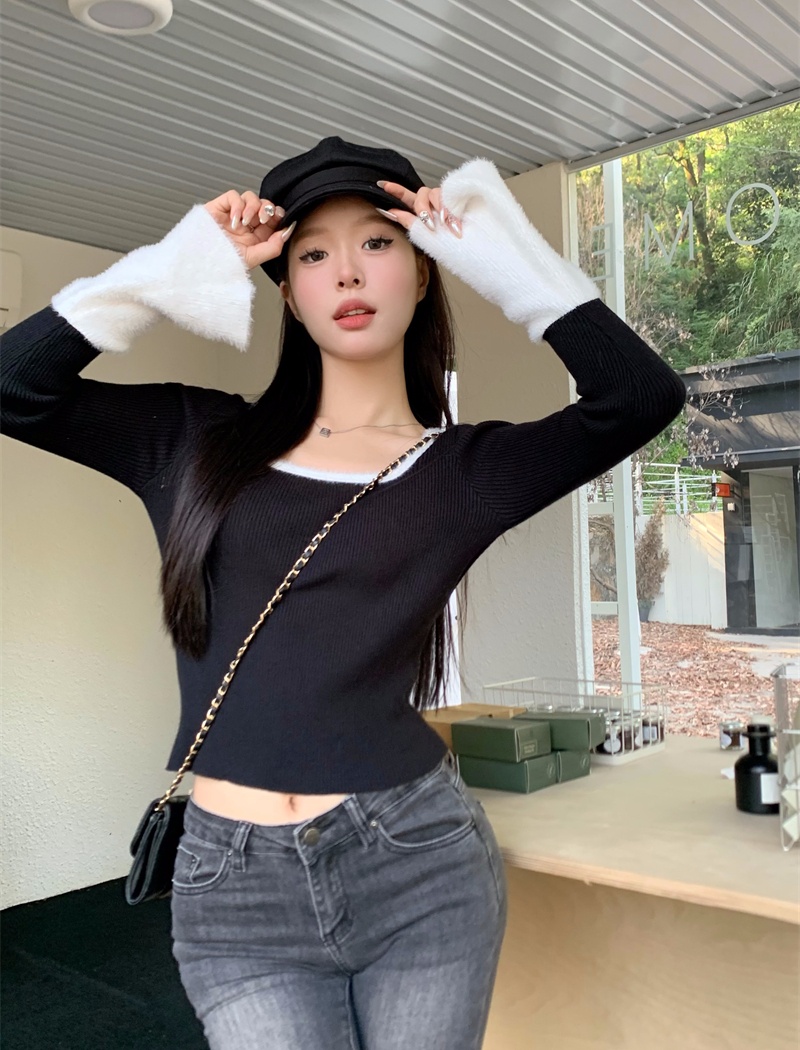 Niche square collar tops slim bottoming sweater