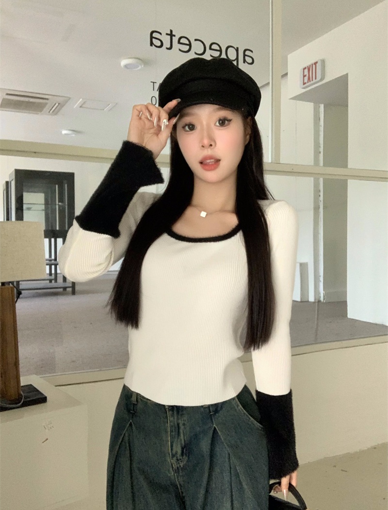 Niche square collar tops slim bottoming sweater