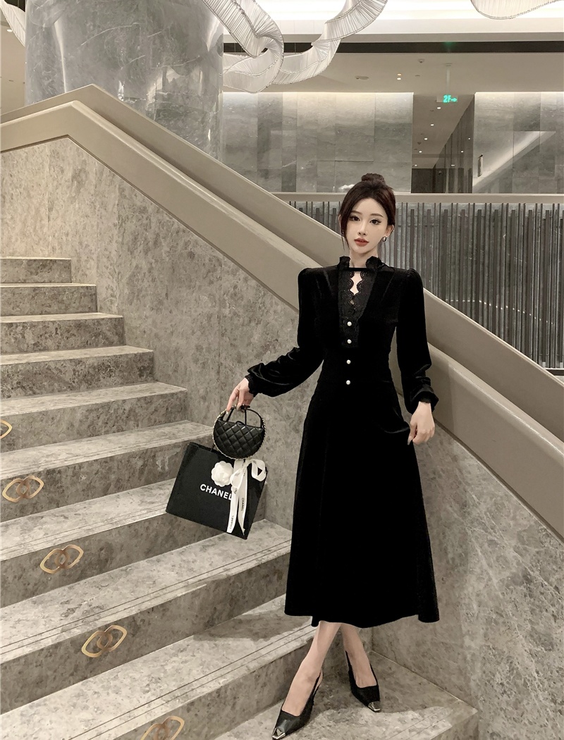 Ladies velvet France style Hepburn style dress