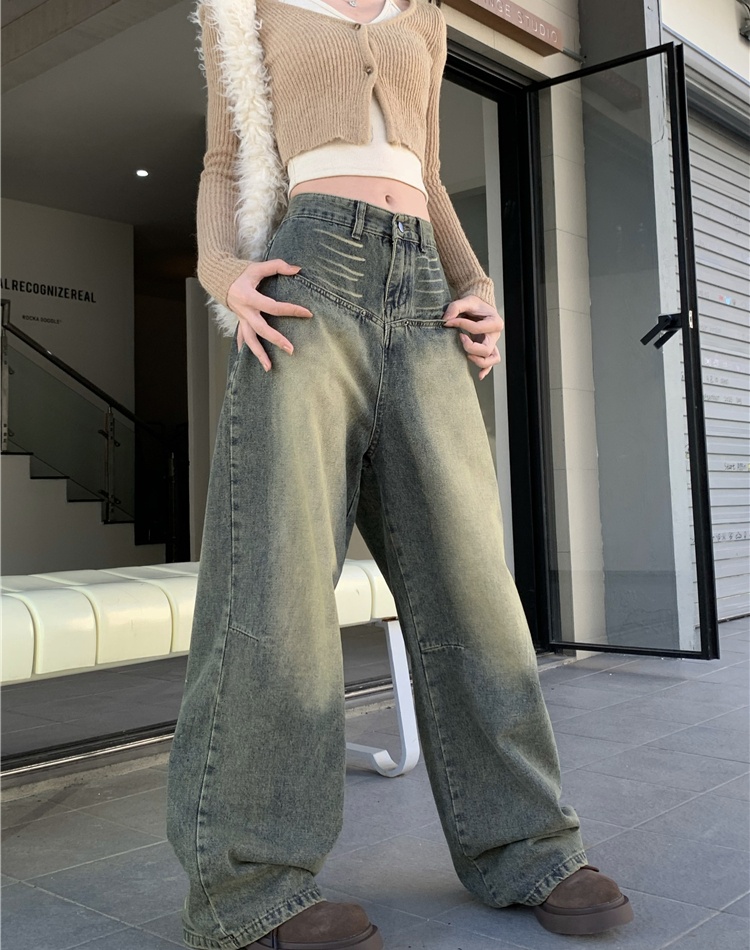 Washed straight pants American style jeans for women