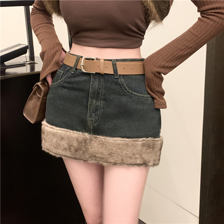 Denim with belt short skirt high waist skirt for women