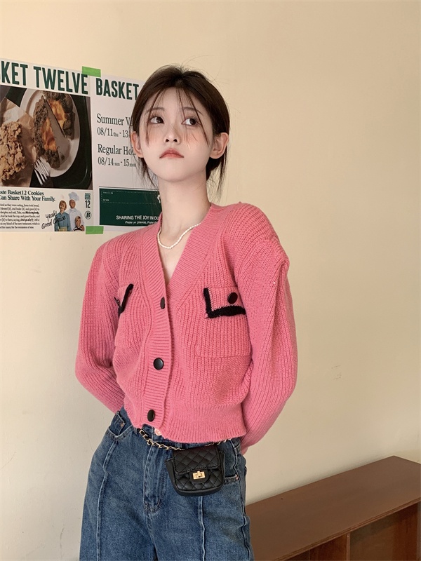 Autumn mixed colors tops short knitted cardigan