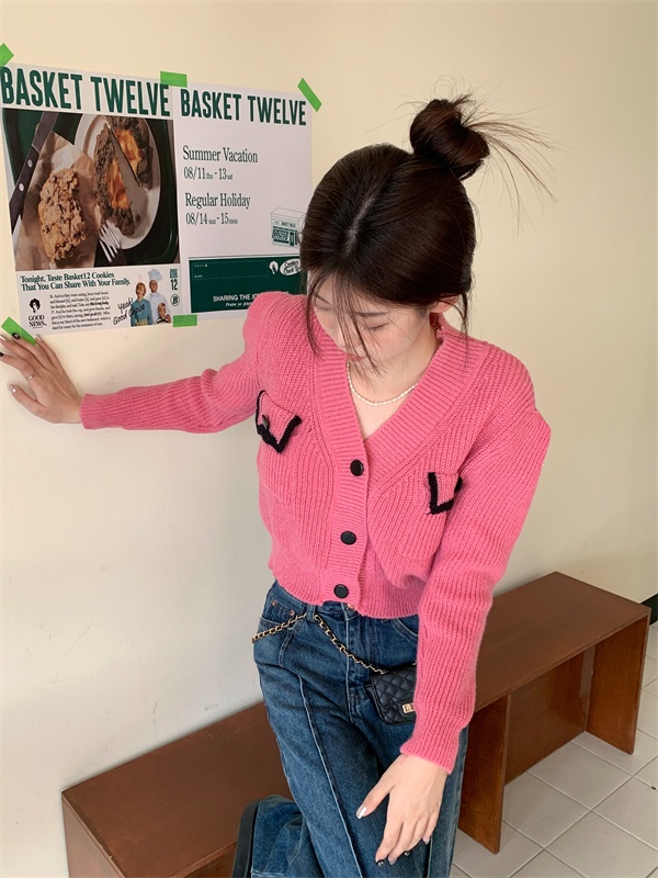 Autumn mixed colors tops short knitted cardigan