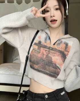 Printing autumn and winter zip American style sweater