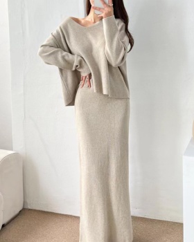 Slim sweater autumn and winter skirt a set for women