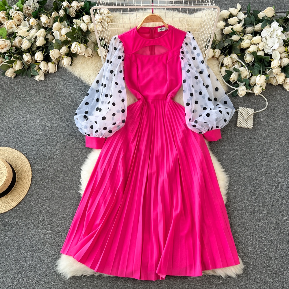 Pleated long dress pinched waist formal dress for women