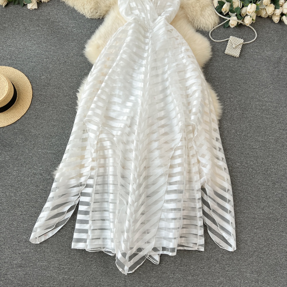 Lace sleeveless white formal dress irregular slim dress