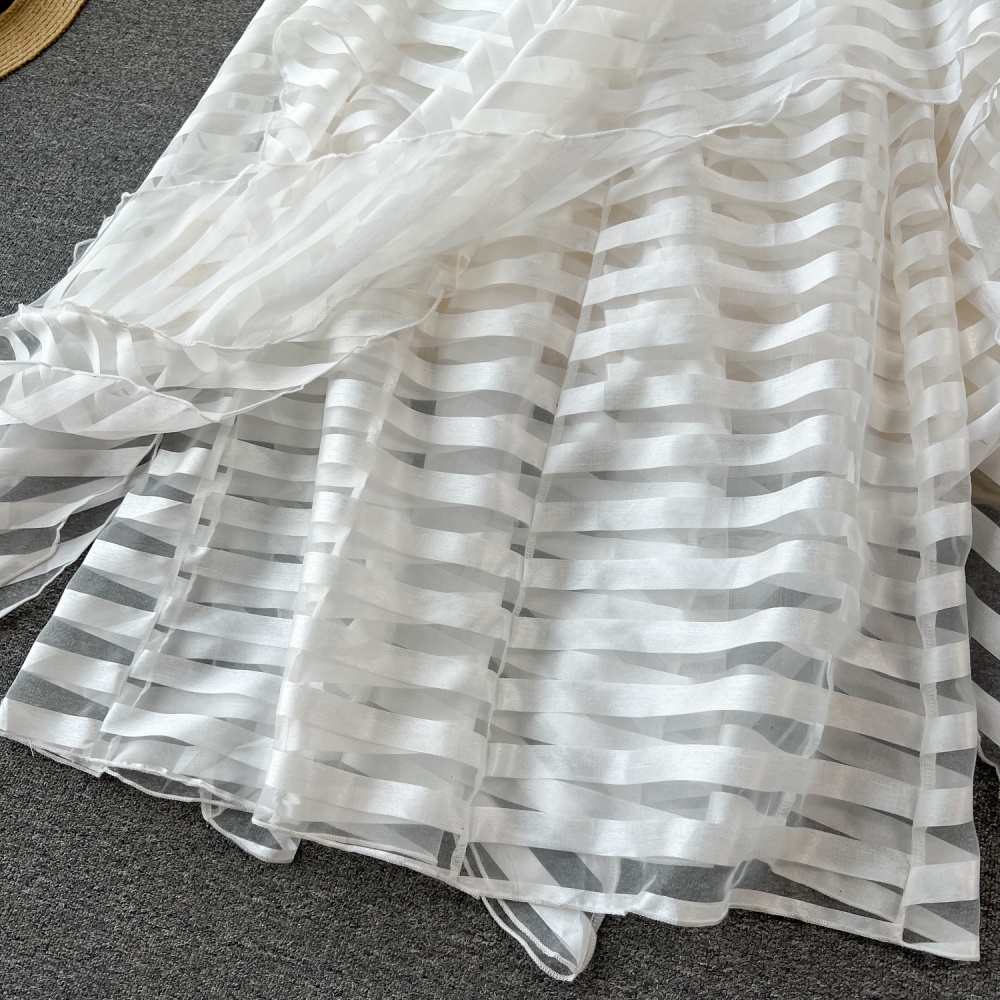 Lace sleeveless white formal dress irregular slim dress