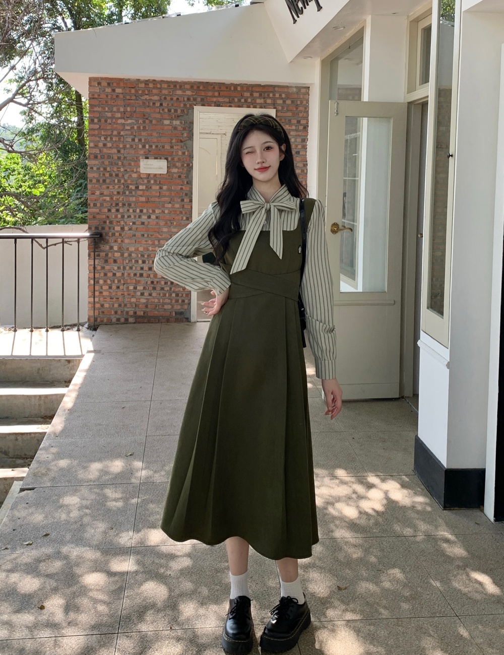 Pseudo-two large yard autumn and winter fat dress for women