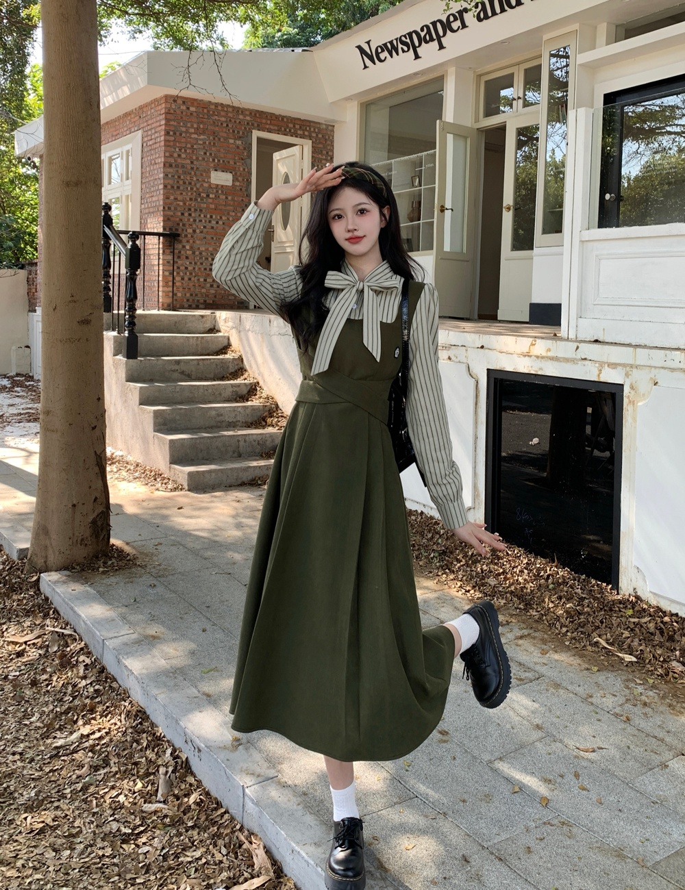 Pseudo-two large yard autumn and winter fat dress for women