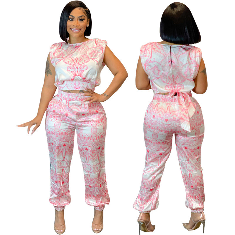 Navel printing sleeveless pants a set for women