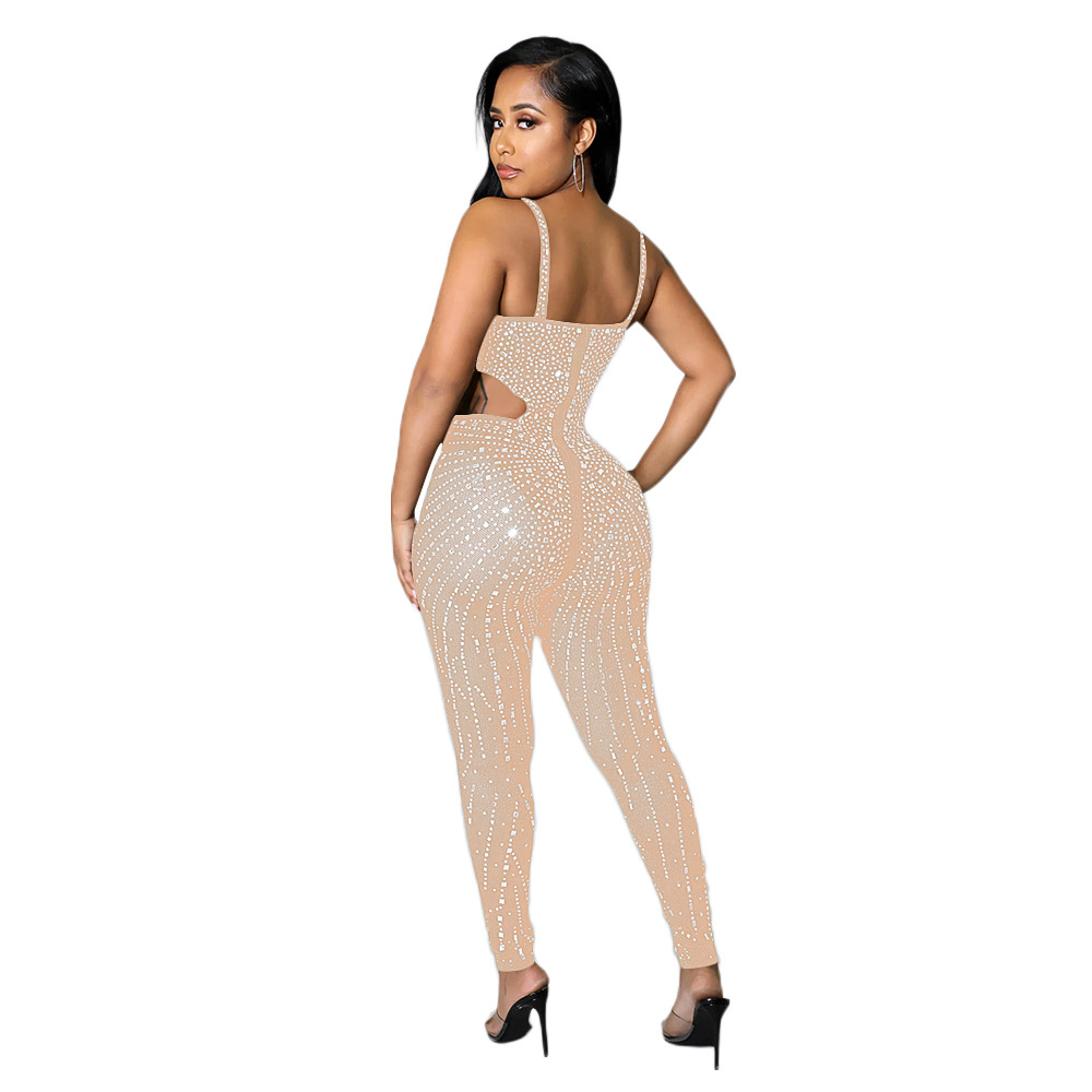Sling sexy gauze perspective fashion sleeveless jumpsuit for women