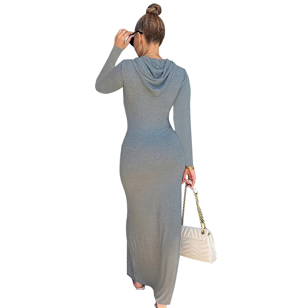 Long sleeve slim hooded pure dress for women