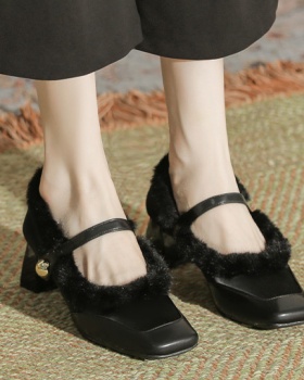 Thermal square head high-heeled shoes chanelstyle shoes