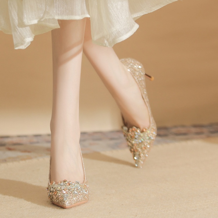 Autumn sequins wedding shoes pointed shoes for women