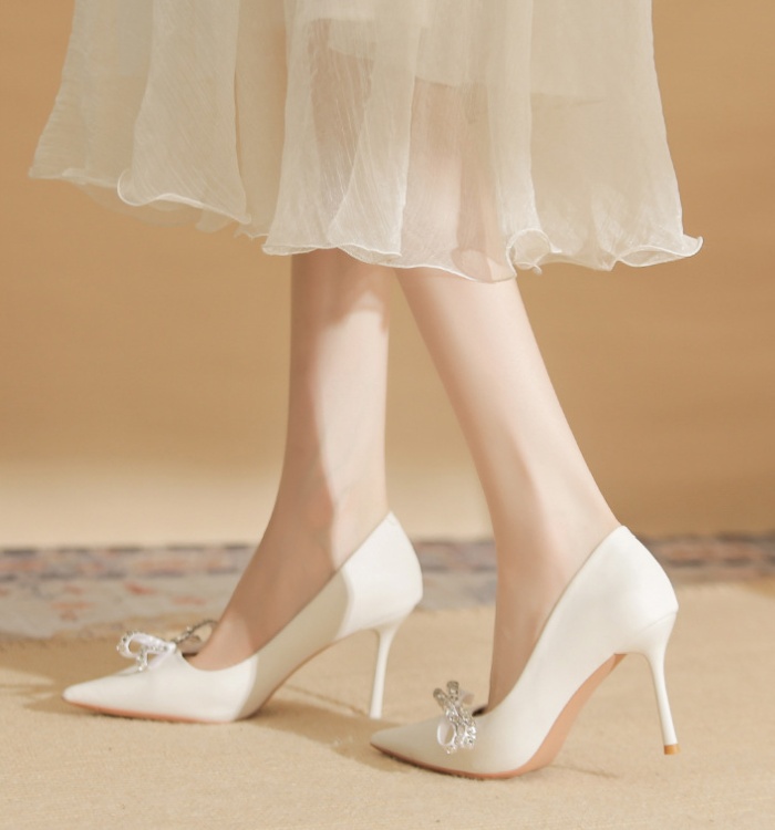 Fine-root pointed shoes bow high-heeled shoes for women