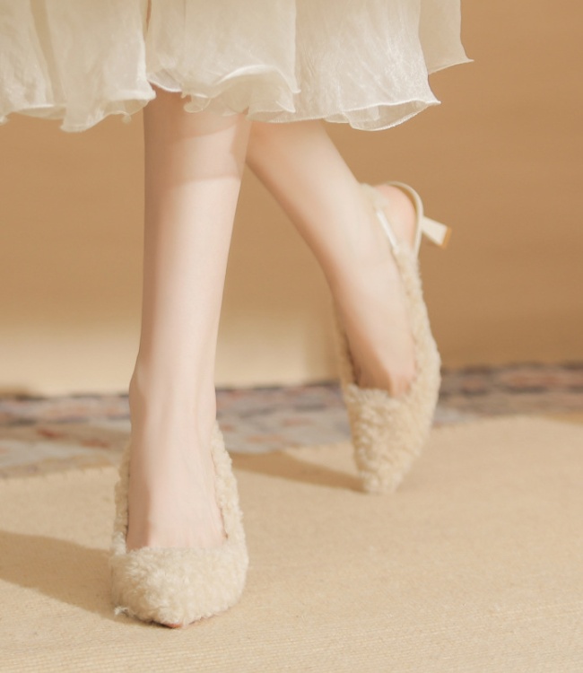 Elmo sheepskin high-heeled fine-root pointed winter shoes