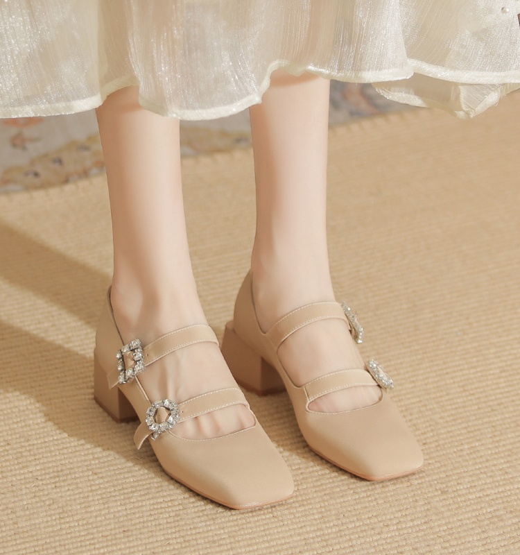Low rhinestone high-heeled shoes thick shoes for women