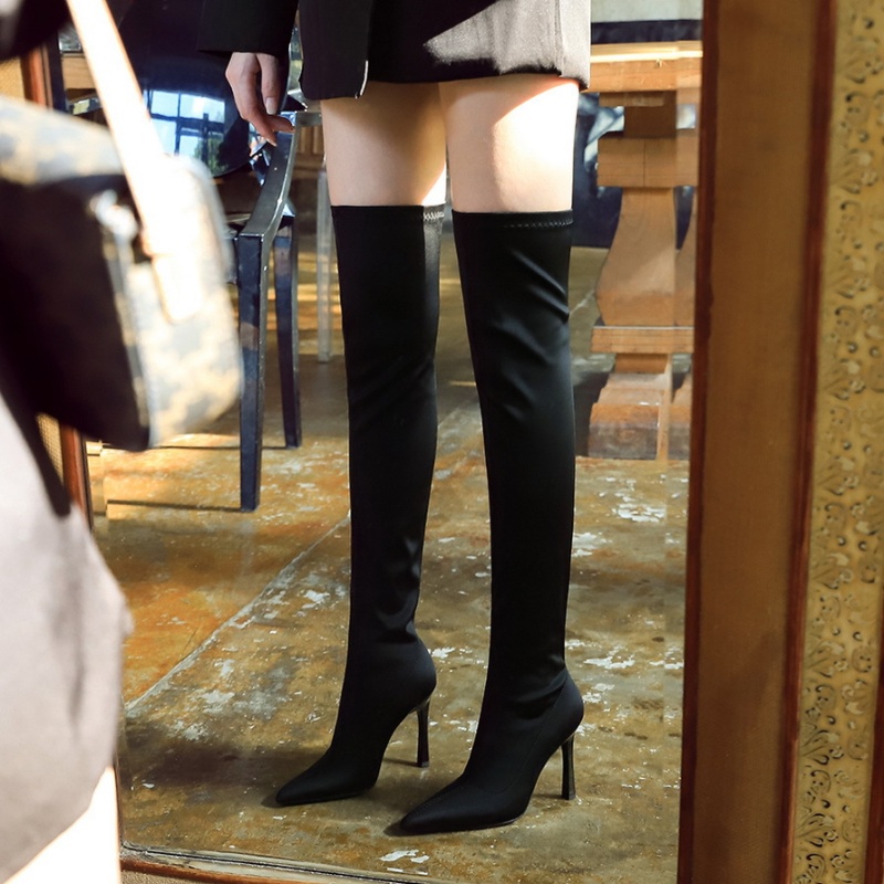 Sexy exceed knee slim elasticity pointed thigh boots