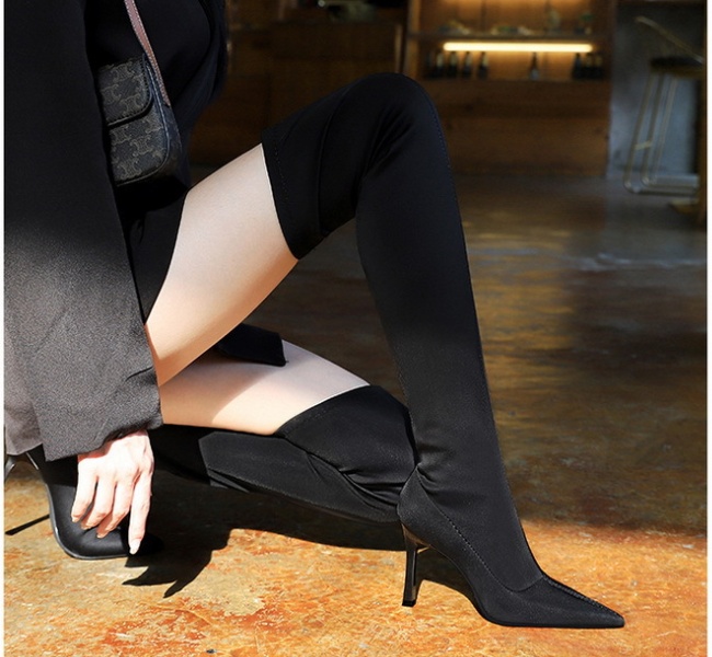 Sexy exceed knee slim elasticity pointed thigh boots